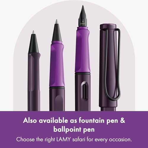 Image of Lamy safari violet blackberry - Rollerball Pen with ergonomic grip & line width M - for pleasant long writing - made of robust ASA plastic - including rollerball refill M 63 in black