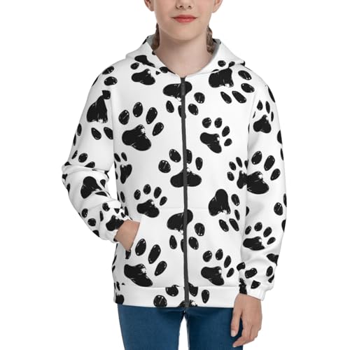 Paw Print Kids Pullover Hoodies Boys Zip Up Sweatshirts Girls Athletic Clothes with Pocket3