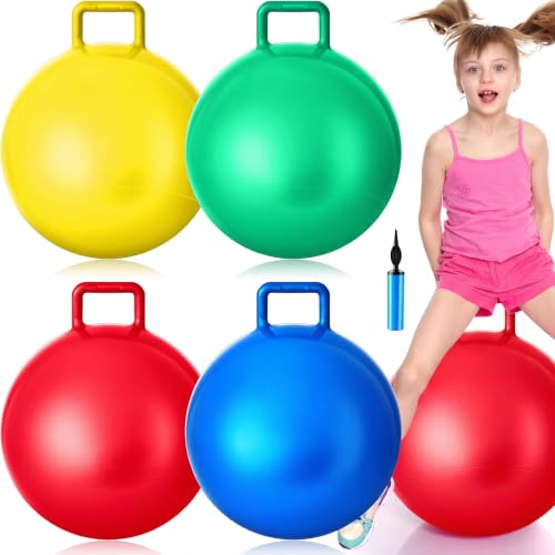 Lewtemi 4 Pcs 22 Inch Hopper Ball Carnival Outdoor Games Jumping Hopping Inflatable Bouncing Ball with Handle and Air Pump for Adult Sport Exercise(Bright Colors) - image 1