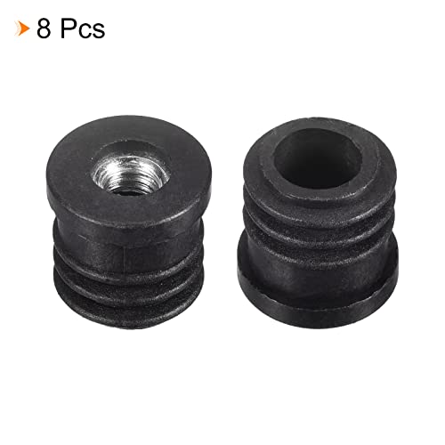 Image of uxcell 8Pcs Inserts for Round Tubes with M6 Thread, for 15mm /0.59 inch ID Round Tube, Round Black Plastic Plug Caster Insert Chair End Caps Furniture Leg Plug
