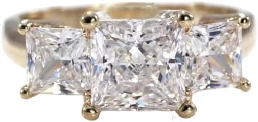 2.00 Ct Princess Cut Lab Created Diamond Three Stone Ring, 14k Yellow Gold Plated Sterling Silver