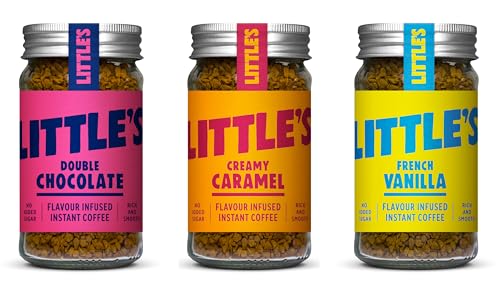 Little’s Café Instantáneo Saborizado The Sweet Set – Doble Chocolate, Caramelo Cremoso, Vainilla Francesa – Sin Azúcar Añadida, Café Instantáneo Liofilizado, 3 frascos de 1.76 oz, Total 42 porciones