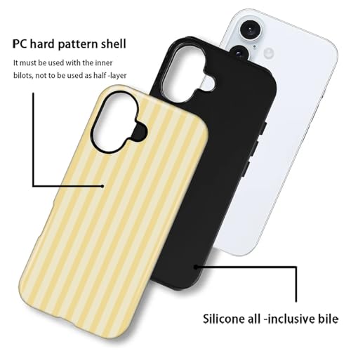 Wqwaxxc Compatible with iPhone 16 Case,Glossy 2-in-1 Sleek All-Inclusive Dual-Layer Material Soft TPU + PC Back for Yellow Stripes Vertical Lines - image 3