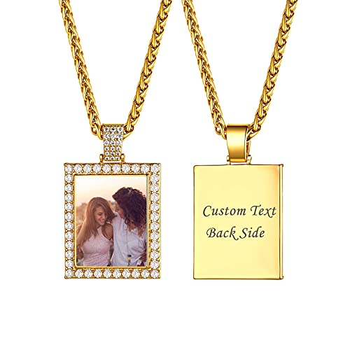 U7 Custom Photo Necklace Men Women Personalized Jewelry Customized Any Picture Pendant Stainless Steel Chain 18-30 Inch Tennis Necklaces, Mothers or L