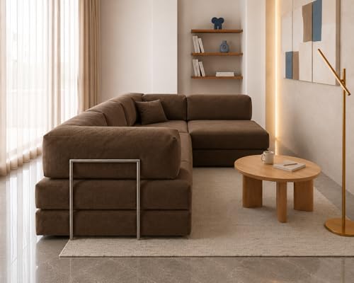 Image of Torque Vegas 5 Seater L Shape Sofa Cum Bed for Sleeping- Dark Brown | Suede Fabric 5 Seater Sectional 3-in-1 Sofa Bed | Corner L Shaped Sofa Set for Living Room Office