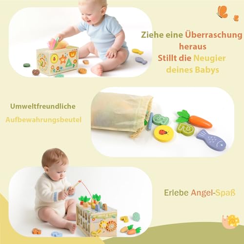 Brinquedos Montessori 1 Ano, 6 em 1 Montessori Brinquedo de Caixa de Lenços para Bebês com Jogo de Pesca, Brinquedo Educativo para Crianças de 1 2 3 Anos Atividades de Motricidade Fina | Presente