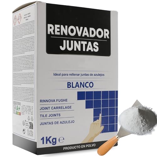 TECHZOCO Renovador de juntas blanco, Pasta para reparar juntas, Producto en polvo, Ideal para rellenar juntas de azulejos, Modo de preparación para diluir en agua, Color Blanco, Contiene 1 Kg