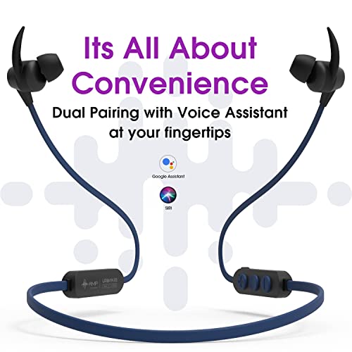 Image of Amkette Amp Urban X5 Bluetooth Headphones with in-line Mic Controls, Voice Assistant, 8 Hours of Playback and IPX5 Sweatproof (Blue)