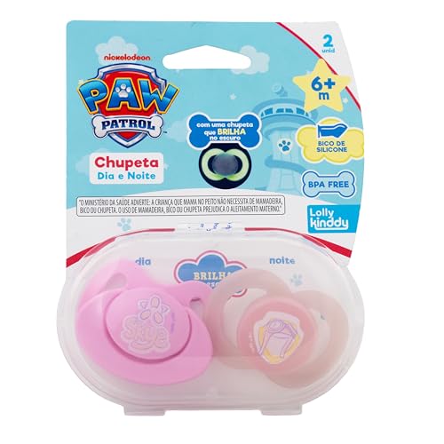 Lolly Kit Chupeta Dia e Noite Anatômica Silicone 6m+ Patrulha Canina Skye Rosa