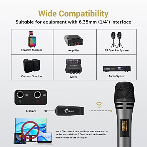 Wireless Microphones, Tonor Uhf Dual Karaoke Microphone System, Microfonos Inalambricos Professional With Rechargeable Receiver, Cordless Dynamic Mic For Singing, Wedding, Dj, Party, Speech Tw320 Grey #TOP5