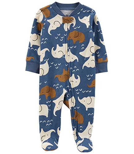 Image of Carter's Toddler Boys' 1 Piece Long Sleeve Footed Sleepers (Blue Brown Elephants, 3 Months)