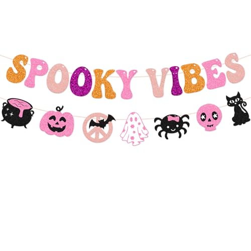 Spooky Vibes Banner Halloween Spooky Decorations Hippie Halloween Garland Groovy