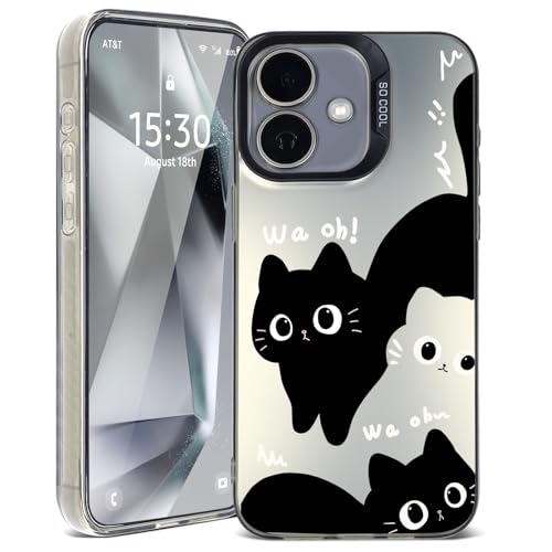 HAONANDE für Samsung Galaxy A06 4G Silikon Handyhülle mit Niedliches Katze Astronaut Planet Stilvoll Design Muster Mädchen Schutzhülle Case Ultra Dünn rutschfest Stoßfeste Cover Schwarze Katze