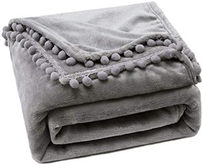 MIULEE Flannel Blanket Super Soft Cozy Warm Microfiber Luxury Fluffy Throw with Cute Pompoms Comfy Large Nursery Children Decorative Room for Sofa Bed Couch Travel/Single 125x150 cm Beige
