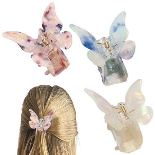 Bangbobi Schmetterling Haarklammer Set - 3 Mittelgroße Haarspangen aus Acryl für Frauen und Mädchen - rutschfest, Glitzernd und Niedlich - Für Dünnes und Dickes Haar