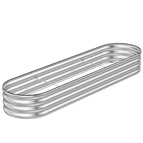 GreatBuddy Galvanized Raised Garden Bed 8×2×1ft, Easy Assembly Outdoor Metal Planter Boxes for Vegetables, Flower, Herb, Anti-Rust& Weather-Resistant, Oval, Silver