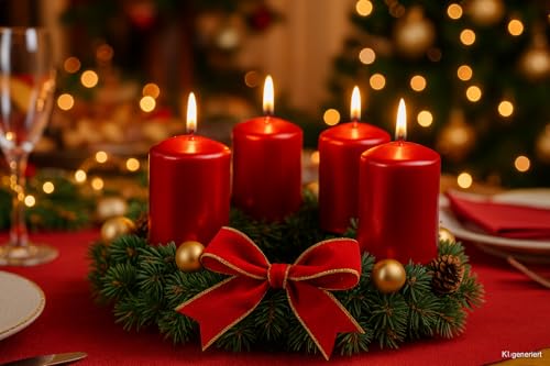Juego de 4 velas de Adviento, velas de Adviento, velas lacadas, velas decorativas, velas de cera lacadas en rojo, contenido: 4 unidades, tamaño H/Ø aprox. 7 x 5 cm.