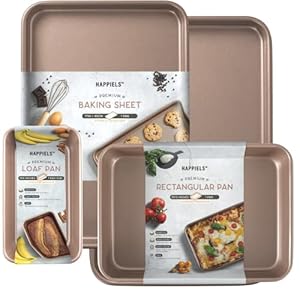 Non-Toxic Nonstick 4-Piece Baking Pans Set | Set of 18-inch Half Baking Sheet 2-Pack & Loaf Pan & 9×13 Baking Pan