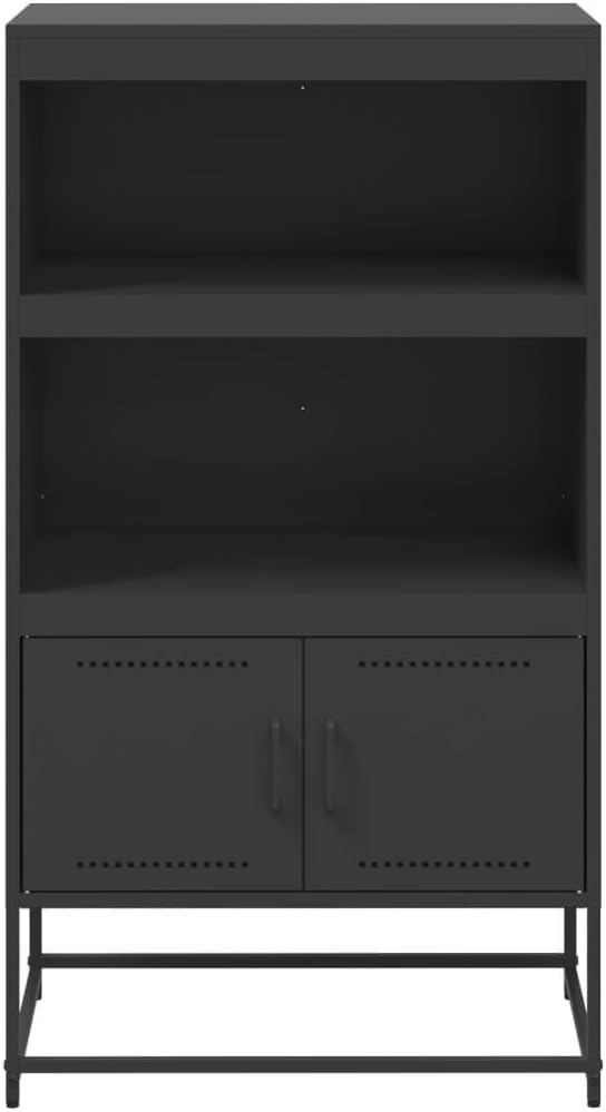 Highboard Black Steel 27.0x15.2x48.6 in Rectangular Storage Cabinet with Metal Shelves, Modern Matte Black Finish for Living Room Bedroom, Industrial Design Durable Build