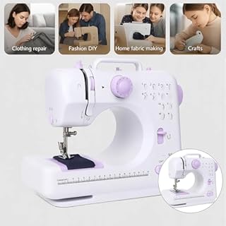 Sewing Machine for Beginners with UK Plug - 12 Built-in Stitches, Foot Pedal & Battery Power, LED Light, Easy Thread Cutter (Purple, L)