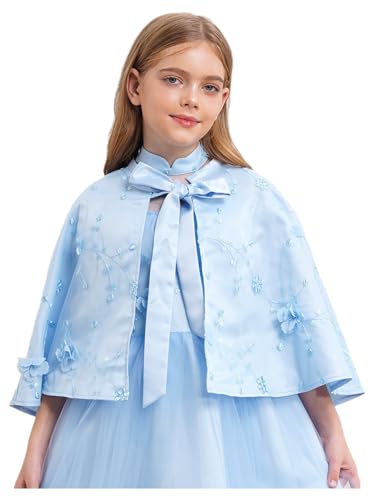 Jelory Kids Girls Princess Cape Flower Embroidery Wraps Shawl Birthday Party Bolero Shrugs Wedding Dress Capelet