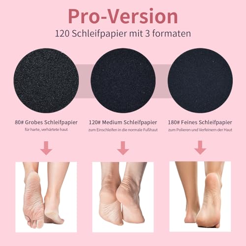 AprElm-12.2CM Längerer Elektrischer Hornhautentferner für Füße mit 120 Schleifpapier, aus Aluminium, stufenlose Drehzahlregelung – Professionelles Pediküre Gerät für