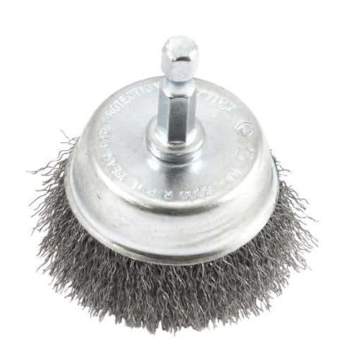 Forney 72730 Wire Cup Brush, Fine Crimped with 1/4-Inch Hex Shank, 2-Inch-by-.008-Inch