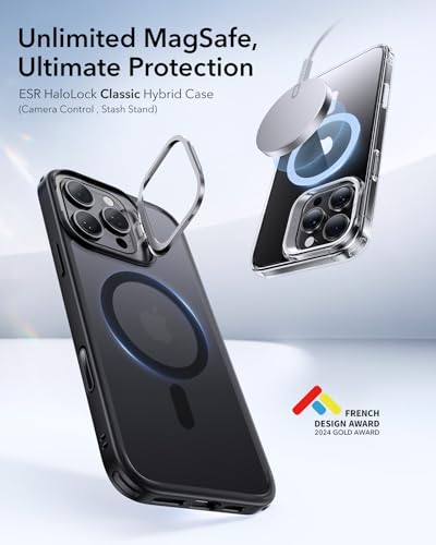 Image of ESR for iPhone 16 Pro Case,Camera Control Button Compatible with MagSafe, Military-Grade Protective Case, Built-in Stash Stand Phone Case, Scratch-Resistant Back Cover, Classic Series, Frosted Black