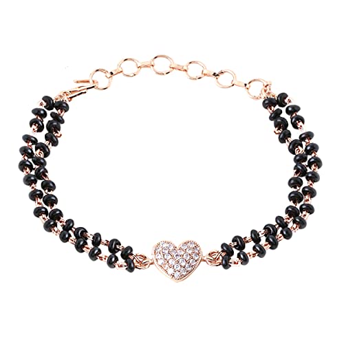 Yellow Chimes Mangalsutra Bracelet for Women Black Beads Heart Charm Rose Gold Plated Hand Mangalsutra Bracelets for Women | Marriage Anniversay Birthday Gift For Wife and Women (B0BGSL9HDL) Amazon Price History, Amazon Price Tracker