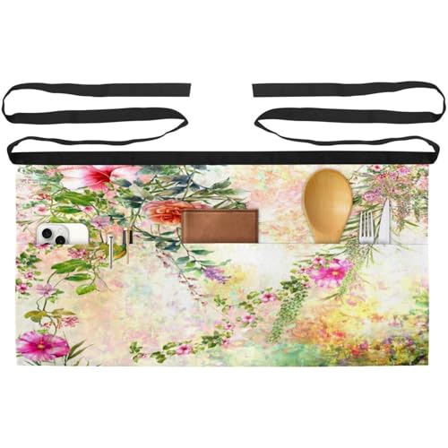 Tabliers courts de chef aquarelle lot de 3 avec 3 poches pour cuisine et bistrot
