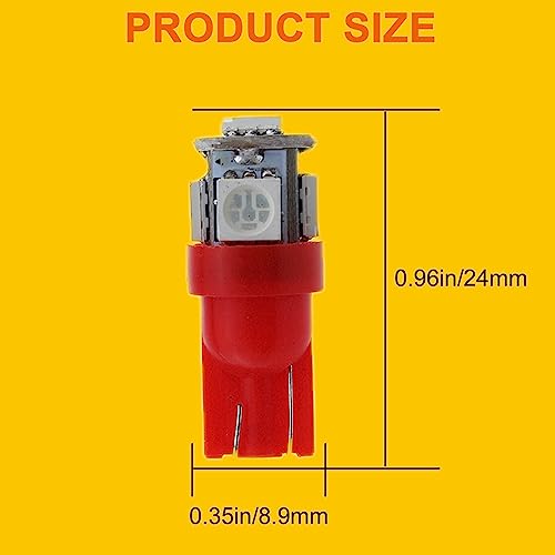 Bombillas LED Rojas T10 para Panel de Auto, Pack de 10 miniatura 4