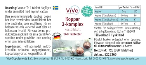 Complexe de cuivre triple - 360 comprimés - 2mg de cuivre par comprimé - Hautement dosé - Biodisponible - Qualité allemande - ViVe Supplements – vue 8