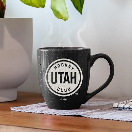 Image of Rico Industries NHL Hockey Utah Hockey Club Black 16 oz Team Color Laser Engraved Speckled Ceramic Coffee Mug