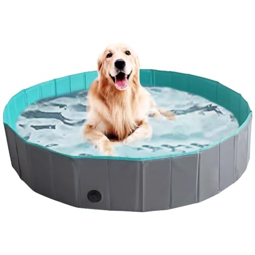 折りたたみ式プール / 直径120cm / 空気入れ不要/子供やペットの水遊びに / プール120-XZP- (グレー×グリーン)