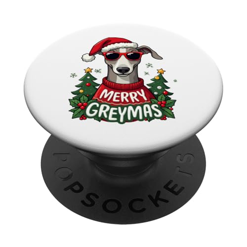 Merry Greymas Cute Greyhound Dog Christmas Holiday PopSockets PopGrip Adhesivo