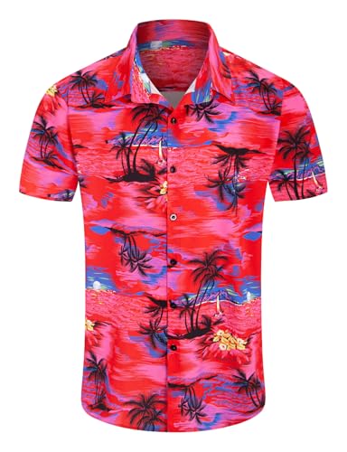 Image of Yoimira Hawaiian Shirts for Men, Print Mens Casual Short Sleeve Button Down Shirts Floral Aloha Beach Shirt