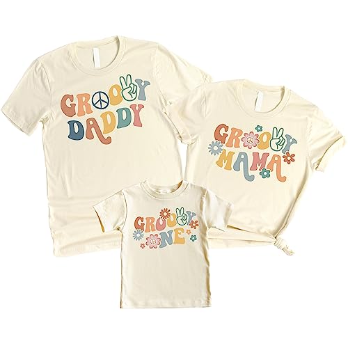 Groovy Mom Matching Birthday Outfits for Baby Toddler Little Girls and Boys Natural Shirt Adult Large