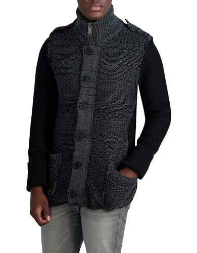 Karl Lagerfeld Paris Men's Color Blocked Long Sleeve Cardigan, Charcoal/Black2