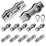 12 Stück Drahtseilklemme M5 mit Seilklemmen 5mm Schutzabdeckung,Seilklemme 304 Edelstahl Drahtseile,M5 Seilklemmen Drahtseilklemme 5mm für Wäscheleine, Spanner