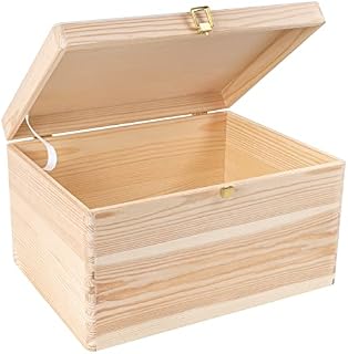 Creative Deco XXL Large Plain Wooden Storage Box | 40 x 30 x 24 cm (+/-1 cm) | with Lock & Hinged Lid | Unpainted Gift Box for Tool Shoes Kitchen | ROUGH & UNSANDED Wood Keepsake Memory Craft Chest