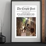 LOVELYPOD Custom Couple Newspaper Canvas Print, Personalized Couple Photo Frame, Romantic Wall Art, Gift for Valentine, Christmas, Birthday, Gift for Him, Boyfriend, Husband
