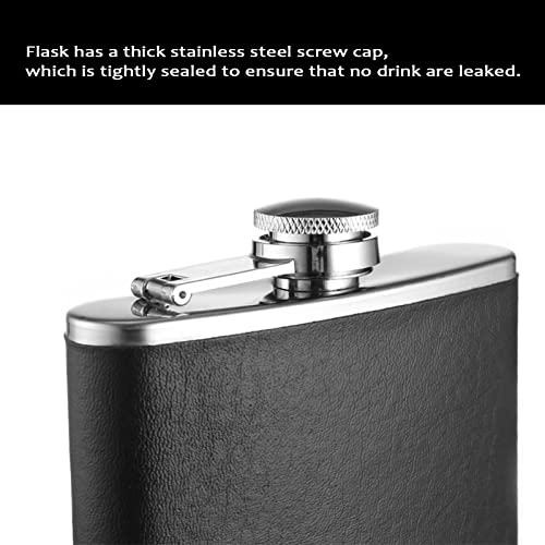 Kitvinous Hip Flask For Liquor, 8Oz Stainless Steel Leakproof Whiskey Flask With Funnel, Classic Gift Idea Flasks With Never-Lose Cap For Men And Women, Black #TOP3