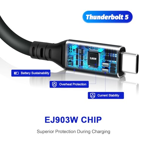 USB C Thunderbolt 5 Kabel für apple 80-120Gbps 8K@60Hz 240W Kompatibel mit Thunderbolt 4/3/USB4,Mac mini,MacBook Pro,[Intel Zertifiziert],90-Grad Winkel 1.5m