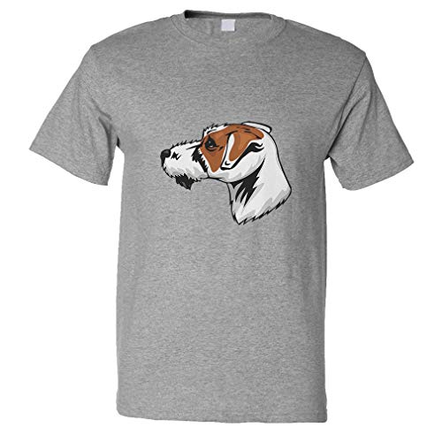 Custom Funny Graphic T Shirts for Men Parson Russell Terrier Head Cotton Top Oxford Grey Design Only 2X Large