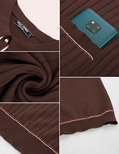 Pj Paul Jones Men's Short Sleeve Knit Button Polo Shirts Casual Pullover Golf Shirt Coffee L #TOP6