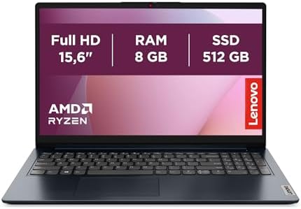Lenovo IdeaPad 1 Gen 7 - Ordenador Portátil 15.6" FullHD (AMD Ryzen 7 5700U, 8GB RAM, 512GB SSD, AMD...