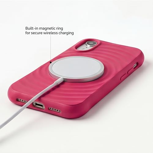 Image of amazon basics Shockproof Case for iPhone XR | Ripple Pattern | Camera Protection | Protective Cover with Enhanced Grip & Wireless Charging Support - Maroon Red
