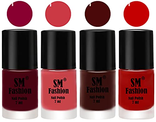 Image of Nail Polish Combo Set (Pack of 4) Quick Dry Gel Finish Nail Paint | Boysenberry,Punch Pink,Wine,Orange | 7 ml Each