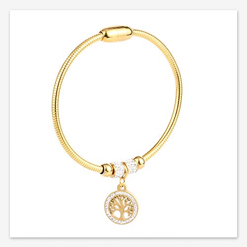 Mzc Jewelry Women Gold Family Tree Of Life Charm Bangle Bracelet Stainless Steel For Mom Sister Friends Birthday Girl Cocktail Party #TOP1