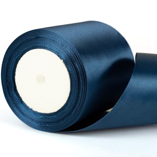 Cinta azul marino de 22 m x 10 cm de ancho, cinta de satén azul oscuro gruesa de 4 pulgadas, cinta azul marino para envolver regalos, coche de boda, Navidad, cumpleaños, pastel, moño de pelo, ramo de
